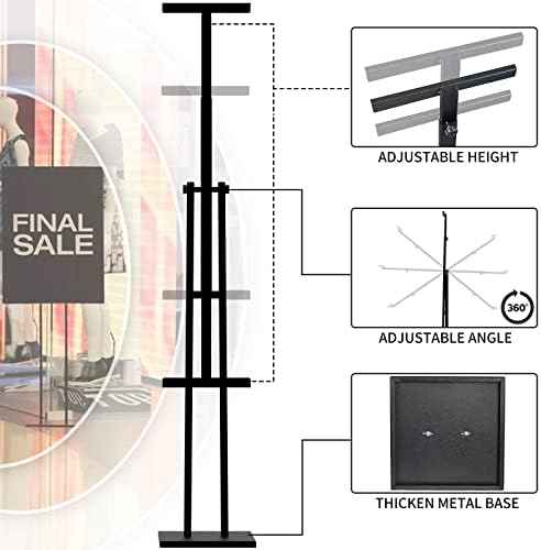 ONCEMORE Heavy Duty Sign Stand, Floor Poster Board Stand, Adjustable Metal Sign Holder Height Up to 60 Inches and 180° Rotation Display Standing Pedestal for Board & Foam, Black