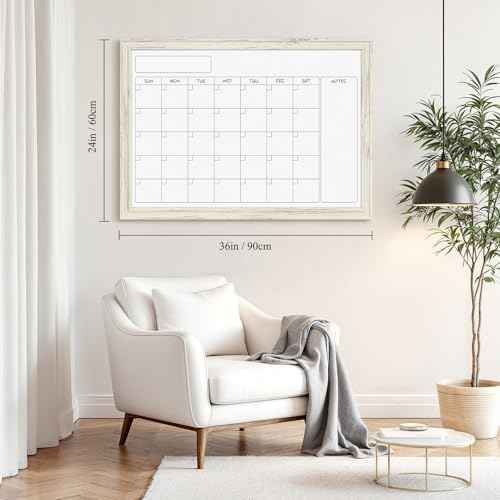 4 THOUGHT Whiteboard Calendar 36" x 24" Magnetic White Board, Vintage White