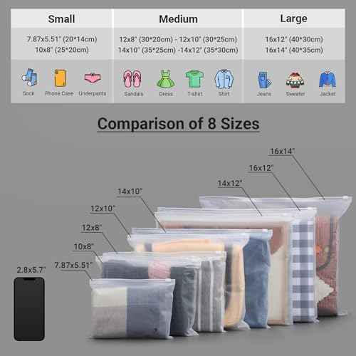 Frosted Zipper Bags for Clothes, 9.8x7.8 inch Resealable Plastic Mailers, 50Pcs Bikini Bags with Slider Closure for Swimsuit, Bathing Suit, T Shirt Packaging, 3 Mil Thick with Vent Holes