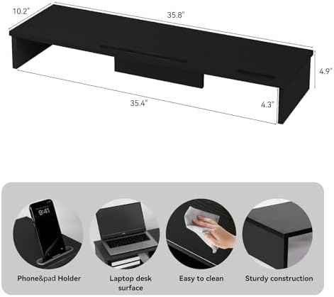 Dual Monitor Stand Riser with Phone Tablet Holder, 35.8in Large