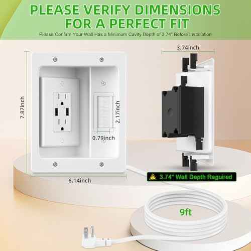 in Wall Cable Management Kit with Brush Wall Plate,AC Outlets & USB-a Ports,9ft Cord,Hide Cords Recessed Wall Outlet for TV Cable Management,HDMI Cables and Home Theater Systems