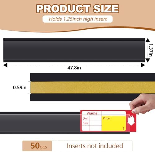 Spiareal 50 Pcs Shelf Label Holders Adhesive Price Tag Strips, Black