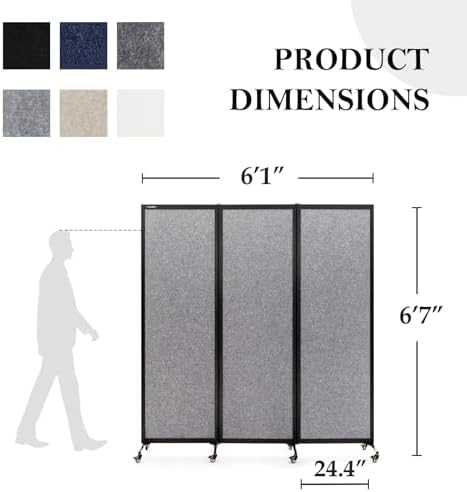 Room Partition 2.0 Upgrade Version,6'L* 6'7"H,3 Panel,Light Grey