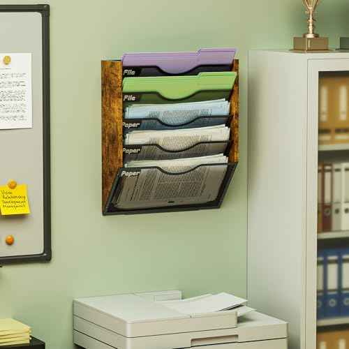 Ironwood Hanging Wall File Organizer, 5 Pocket Mesh Mail Organizer Wall Mounted with Nametag Label, Wall File Holder for Office Home School, Magazine Rack for Mail Paper Document Organization, Black