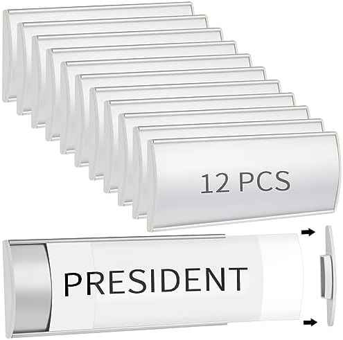 Therwen 12 Pcs Aluminum Office Name Plate Holder for Door, Silver