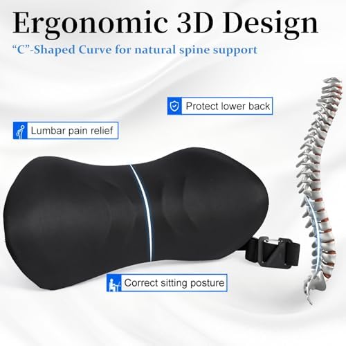 Lumbar Support Pillow for Office Chair - Lumbar Pillow for Car, Memory Foam Ergonomic Lumbar Support Pillow for Car Back Support for Office Chair Back Support Cushion