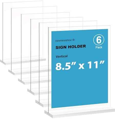 newnewshow Acrylic Sign Holder 8.5x11 Inch 6 Pack Vertical T Shape Double-Sided Desktop Display Holder
