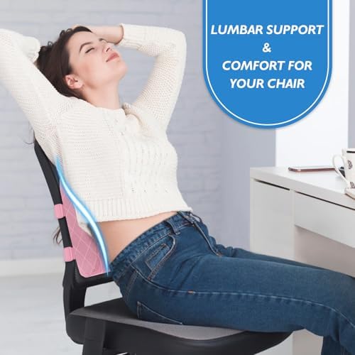 Lumbar Support Pillow for Office Chair, Back Support, Memory Foam, Pink