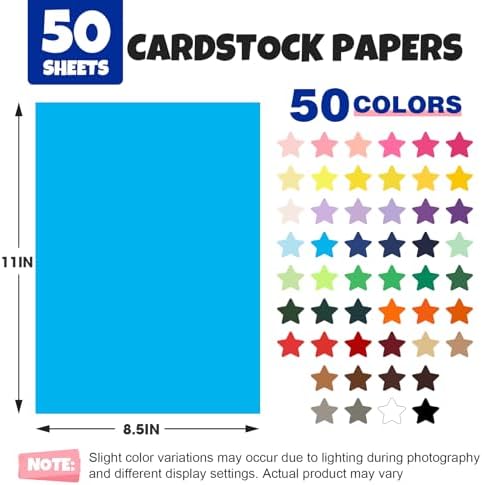 TUXIYA 50 Sheets 8.5" X 11" Colored Cardstock, 50 Colors Card Stock