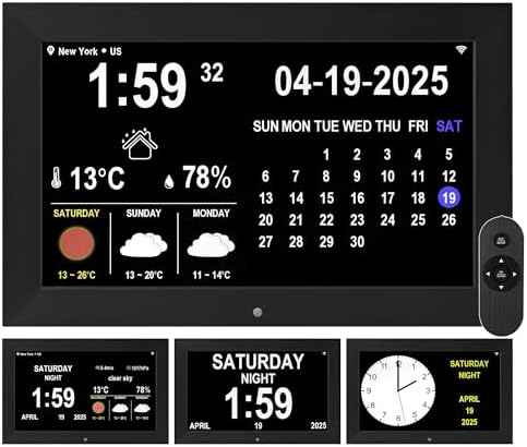 WiFi Clock with Date, Alarm, Weather, Temperature & Humidity Display – Auto Brightness, Multiple Alarms, suitable for the elderly and Alzheimer's patients.