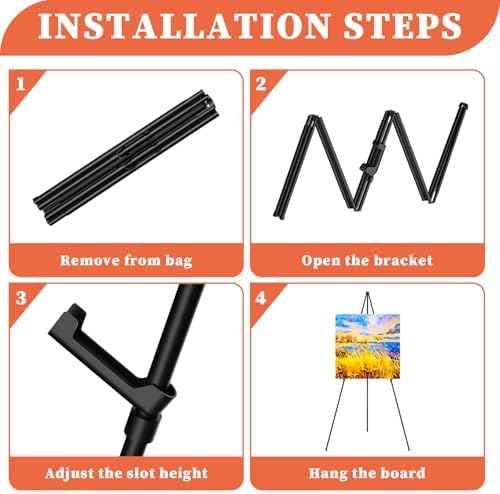Easel Stand for Sign, 63" Portable Easels Stand for Display, Lightweight Adjustable Tripod Art Easel Stand for Wedding Sign, Black Metal Painting Easel with Portable Bags (2 Pack)