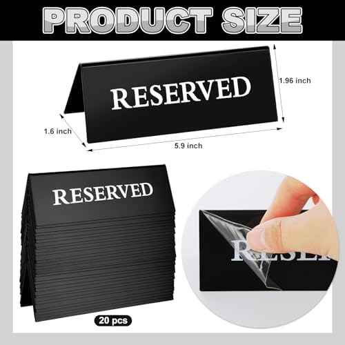 20 Pcs Reserved Table Signs, Black Acrylic Reserved Signs for Wedding, Double Sided Tent Reserved Seating Signs for Restaurants, Birthday Party, Events