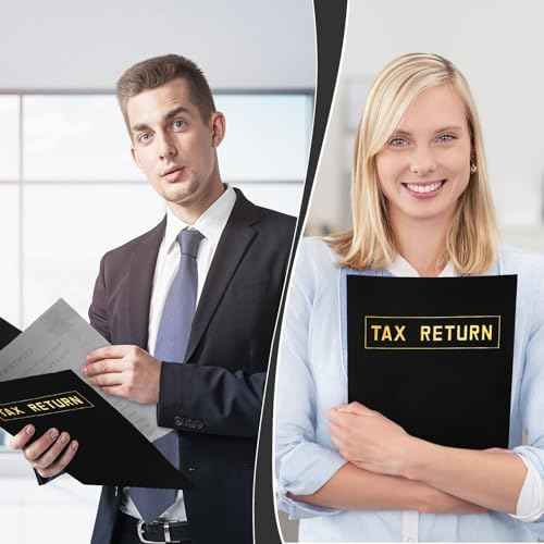 Kosiz 100 Pcs Tax Return Folders Bulk 9 x 12 Inch 2 Pocket Gold Foil Stamped Folder with Pockets for Business Office Storing or Handling Personal and Customer Tax Return Organizer (Black)