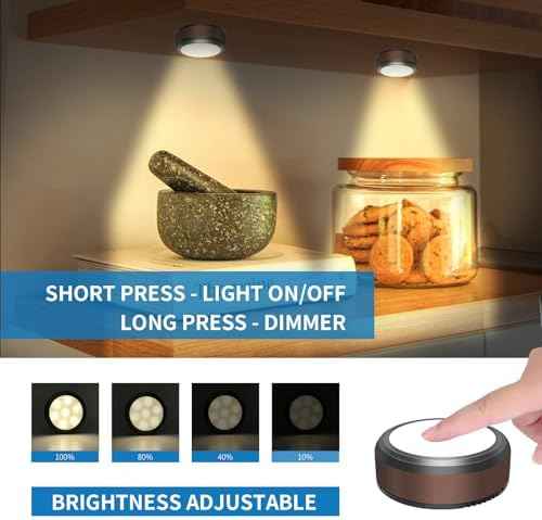 LEASTYLE Puck Lights with Remote, Battery Operated Under Cabinet Lighting with Dimmable Timer, Stick-On Closet Light Under Counter Lights for Kitchen(3 Pack, Warm White)
