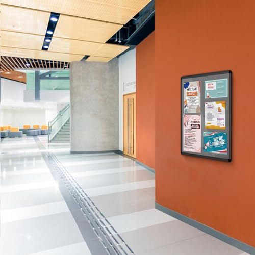 36x24 in Enclosed Bulletin Board Locking Display Case, Grey Felt