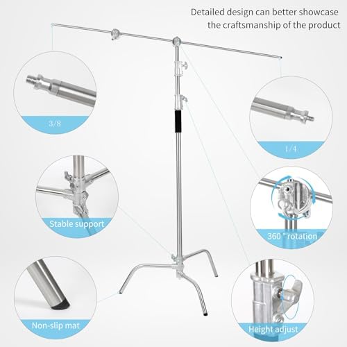C Stand with Boom Arm,10.8FT Heavy Duty C Stand with Wheels Carrying Bag