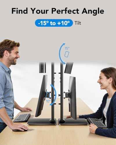 HUANUO Dual Monitor Stand for 13 to 34 Inch, Max Load 44 lbs, Vertical Monitor Mount, Freestanding Monitor Riser with Swivel, Tilt, Rotation, 13 Height Settings, Max VESA 100x100