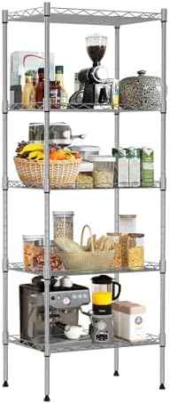 Metal Shelving Closet Storage Shelves Tall Skinny Shelf Kitchen Pantry Shelf Narrow Wire Shelving Unit for Small Spaces, Adjustable Organizing Rack Kitchen Racks and Shelves for Storage (CHROME)