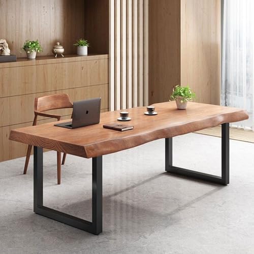 Stylish Solid Wood Office Desk with Sturdy Metal Base - Durable Multi-Size Executive Computer & Dining Table - Perfect for Home Office & Work Environments (Brown, 55.12in)