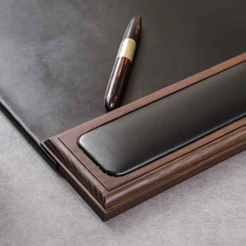 Walnut & Black Leather 34" x 20" Side-Rail Desk Pad