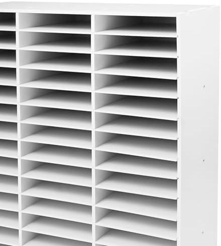 48 Slots Literature Organizer, Compartments Desktop File Sorter Mail Center Paper Storage Cabinet Home & Office Mailbox School Classroom Keepers (White, 31.5 x 12 x 37.8 inch)