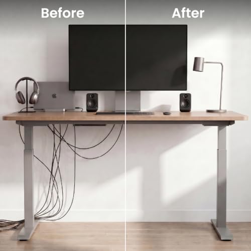EVEO Cable Management Under Desk Kit (6 Units) - Under Desk Cable Management Cord Hider, Cable Hider Cord Management, Cable Organizer, Cable Raceway | Self-Adhesive 96'' J Channel 6X16 - Black