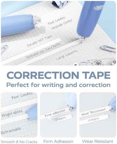 Four Candies Refillable Correction Tape, 4PCS White Tape with 4 Refills