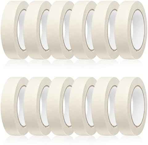 12 Rolls Masking Tape Bulk 1 Inch White Beige Masking Tapes for General Purpose, Craft, Art, Home, Office, School, 1 Inch x 55 Yards