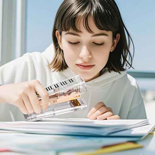 Cute Rose Gold Desk Stapler – Acrylic Transparent Design with Musical Note & Piano Keyboard Pattern, for Home, Office, and Music Lovers Gift (Piano Keyboard)