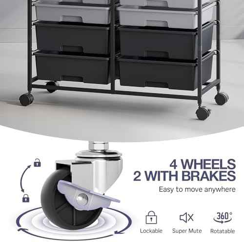 TOOLF 12 Drawers Rolling Storage Cart with Wooden Top for Classroom,Grey