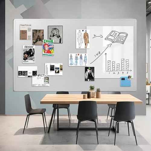 Extra Large Bulletin Board, 72 x 48 Inches Decorative Felt Pin Board Foldable Photo Board Self-Adhesive Vision Board with 50 Pushpins for Office, Home, School, Cork Board Alternative for Wall (White)