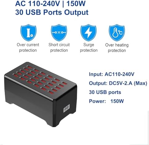 MaxLax USB Charger Station,30-Port 150W/30A Multiple USB Charging Station,Multi Ports Charger for Smartphones，Tablets，and Other Devices