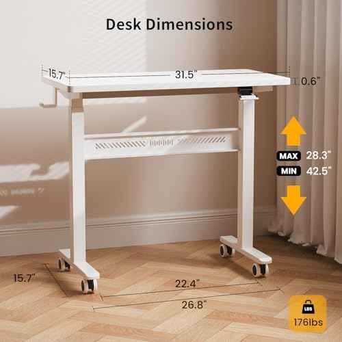 HitGo Mobile Standing Desk with Wheels,Pneumatic Height Adjustable Desk