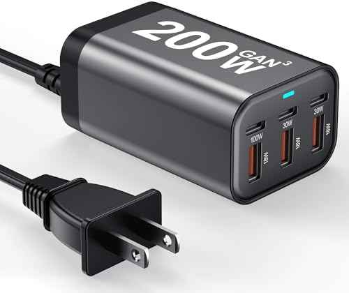 USB C Charger Block 200W Multi Port USB Fast Charging Station Hub GaN PPS PD 100W Type C Wall Charger Power Adapter for Multiple Laptop iPad iPhone 17 MacBook Galaxy S26 Android Pixel 65W 45W 30W 20W