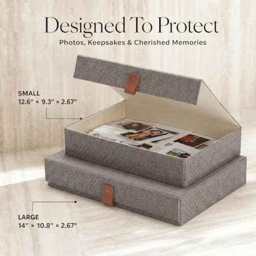 ZICOTO Decorative Photo Storage Boxes with Lids - Set of 2 Linen Organizers