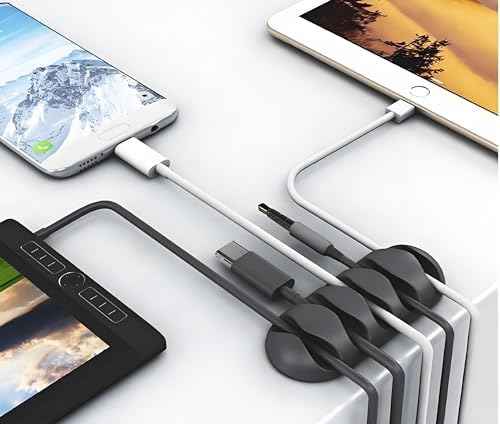 OHill 16-Pack Black Cord Organizer - Adhesive Cable Clips Holder for Desk, Wall, Car - Wire Management Clips for iPhone Charger, USB, Computer Cables -Cord Keepers with Strong Sticky Backing