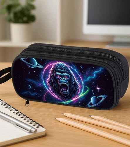 Gorilla Pencil Case for Boys Kids, Galaxy Animal Pencil Pouch, Large Capacity Zippered School Box with Compartments, Stationery Organizer Bag for Students, Back to School Supplies