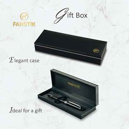 FANSTIK, Customized Fountain pen with name (MADE IN USA), stainless steel, black and silver, luxury engraved pen personalized for men and for women. (Fountain Black-Silver)