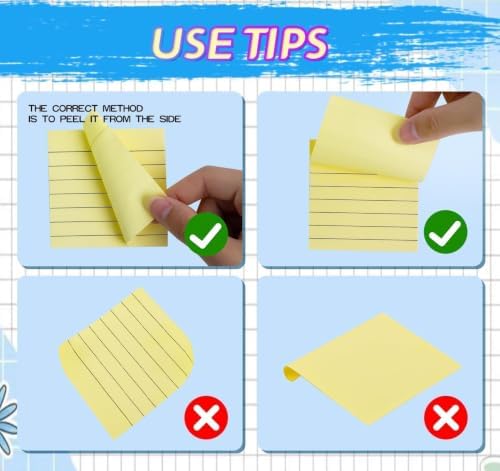 10 Pack Yellow Sticky Notes 3x3 in with Lined for School Students Home