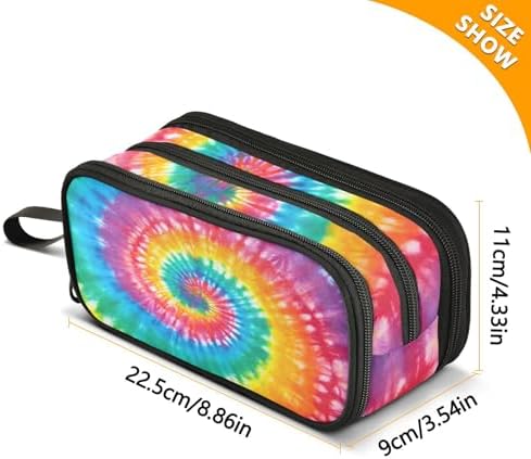 Tie Dye Rainbow Pencil Case Box Boys Girls Large Pencil Pouch with Zipper Compartments Big Capacity Stationery Pen Bag Organizer for Kids Teens Adults School Office
