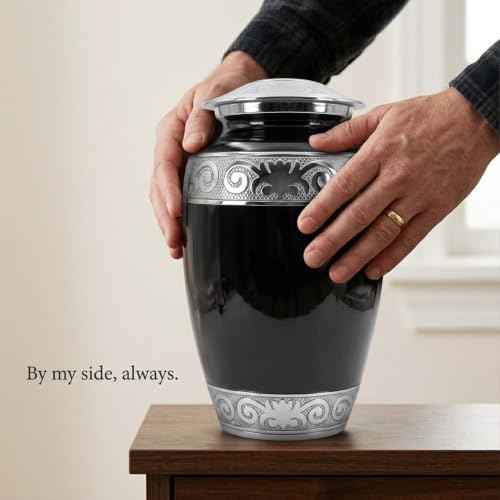Urns for Human Ashes Adult Male and Female | Handcrafted Large 200 Cubic Inches Cremation Urn with Silver Engraving | Secure Threaded Lid | Black Memorial Urn for Burial Ashes