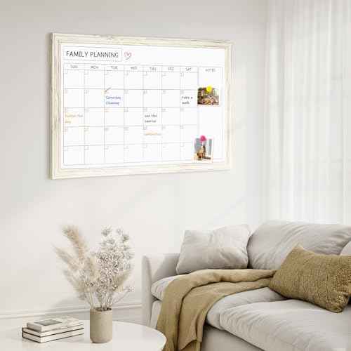 4 THOUGHT Whiteboard Calendar 36" x 24" Magnetic White Board, Vintage White
