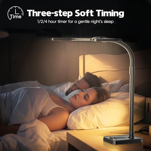 LED Desk Lamp for Home Office - 24W Bright Double Head Desk Light with Clamp Eye Caring Architect Task Light 25 Lighting Modes Adjustable Flexible Gooseneck Lamp (All Black)