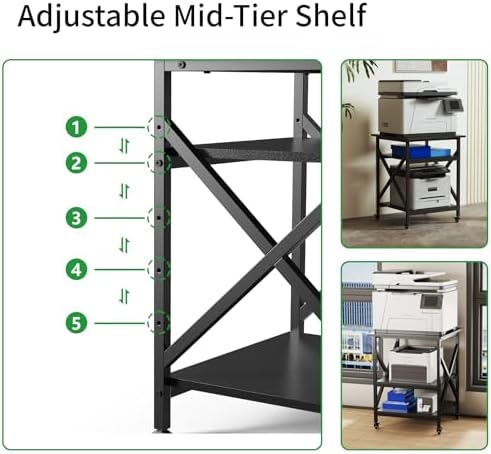 3 Tier Printer Stand, Large 23.6"x23.6" Printer Table with Wheels