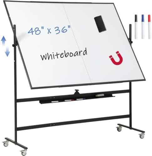 48x36 Magnetic Mobile Whiteboard on Wheels, Double Sided Dry Erase, Black