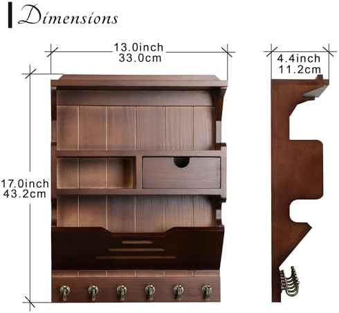 Key Holder for Wall, Elegant Wall-Mounted Mail Organizer with Storage Drawers, Walnut