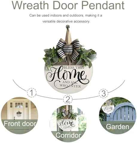 Welcome Sign for Front Door, Rustic Round Wood Wreaths Wall Hanging Outdoor Decor, Porch Fence Decorations Hanging Gift for Home Outdoor for Spring Summer Fall All Seasons Holiday, Bless This Home