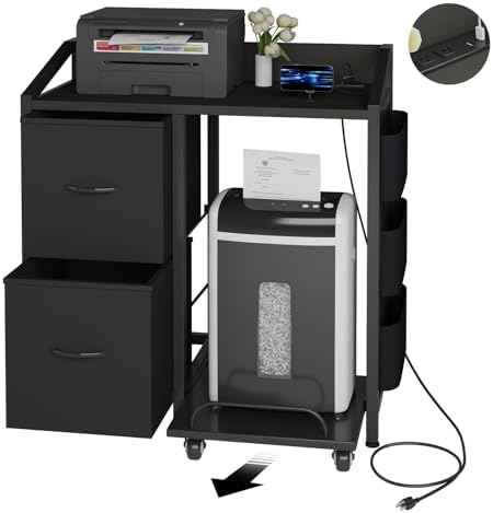 Printer Stand with Storage, Lateral Office Filing Cabinets with Power outlets & USB Charging Port, File Cabinet with Large Printer Stands for Home Office, Shredder Stand Rack (Black)