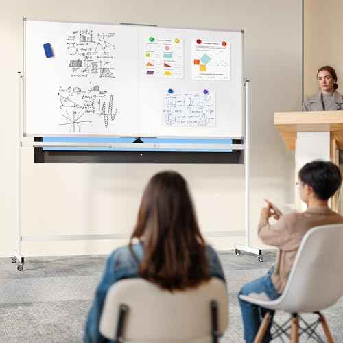 Large Rolling Whiteboard on Wheels, 72" x 36" Double-Sided Mobile White Board with Stand, 6' x 3' Portable Standing Magnetic Dry Erase Board Easel for Home Office Classroom School, Silver