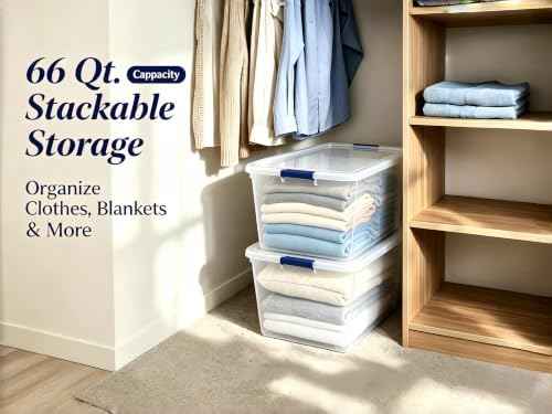 Clear Storage Bins with Lids, 66 Quart Plastic Containers